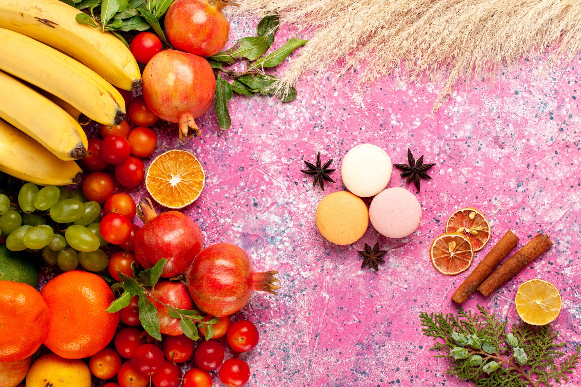 Variedad de alimentos frescos y coloridos asociados con una dieta saludable y bienestar visual